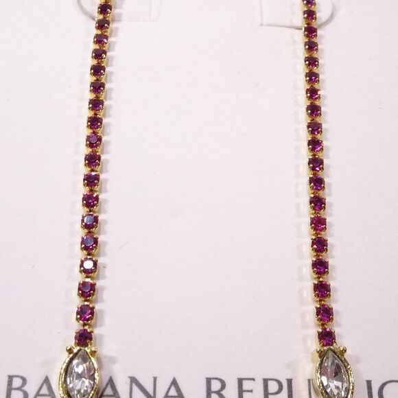 Banana Republic Ruby Red Crystal Gemstone Linear Line Drop Earrings NWT 58 - Picture 1 of 4